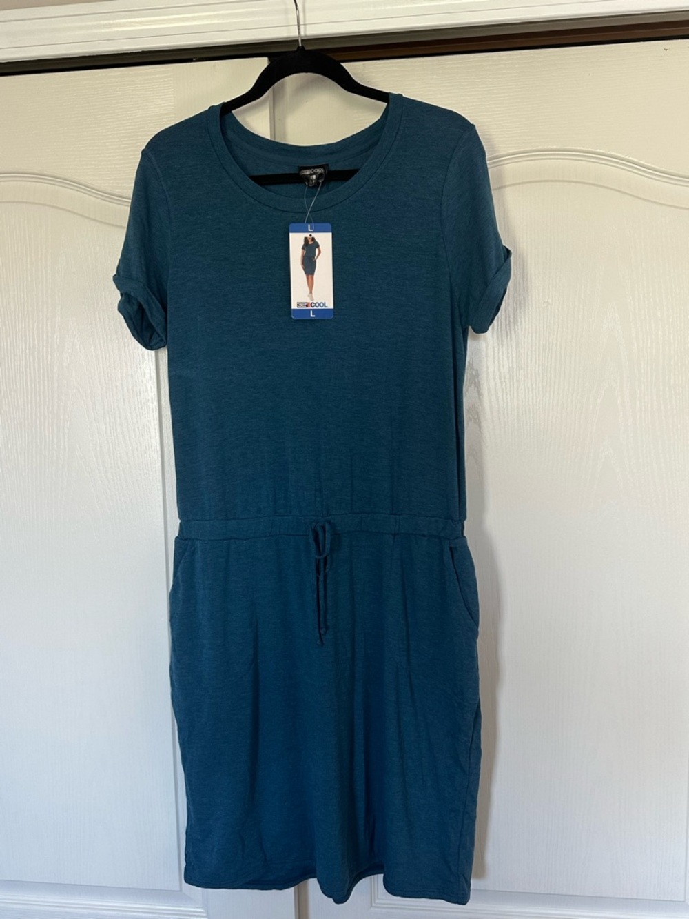 Casual Teal Midi Drawstring Pocket Dress